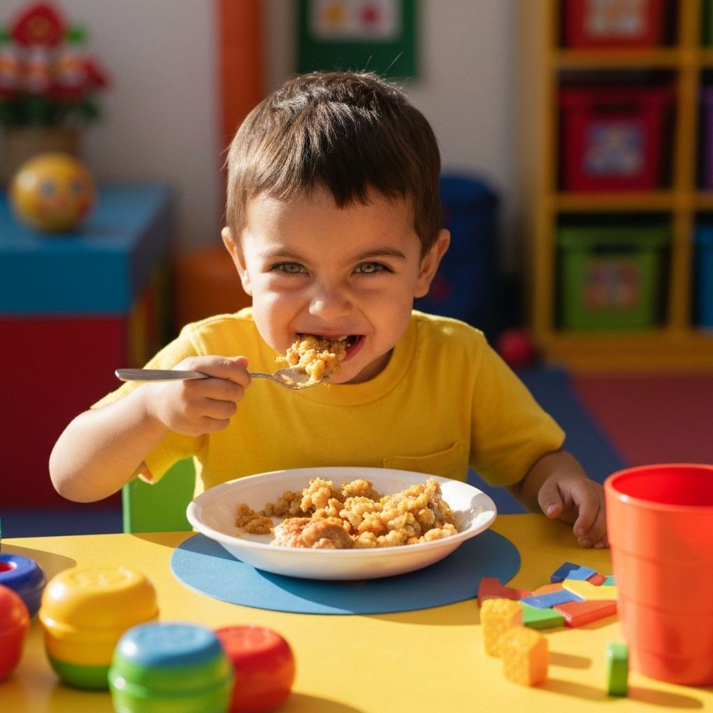 Child with a nutritious meal provided by donations